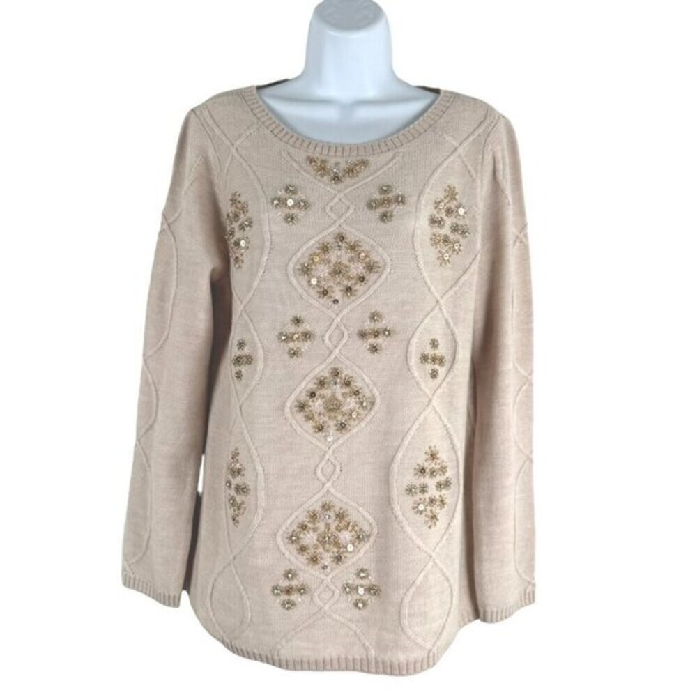 Soft Surroundings Isra Sparkle Sweater Medium Beaded Wool Blend NWT FS-1286